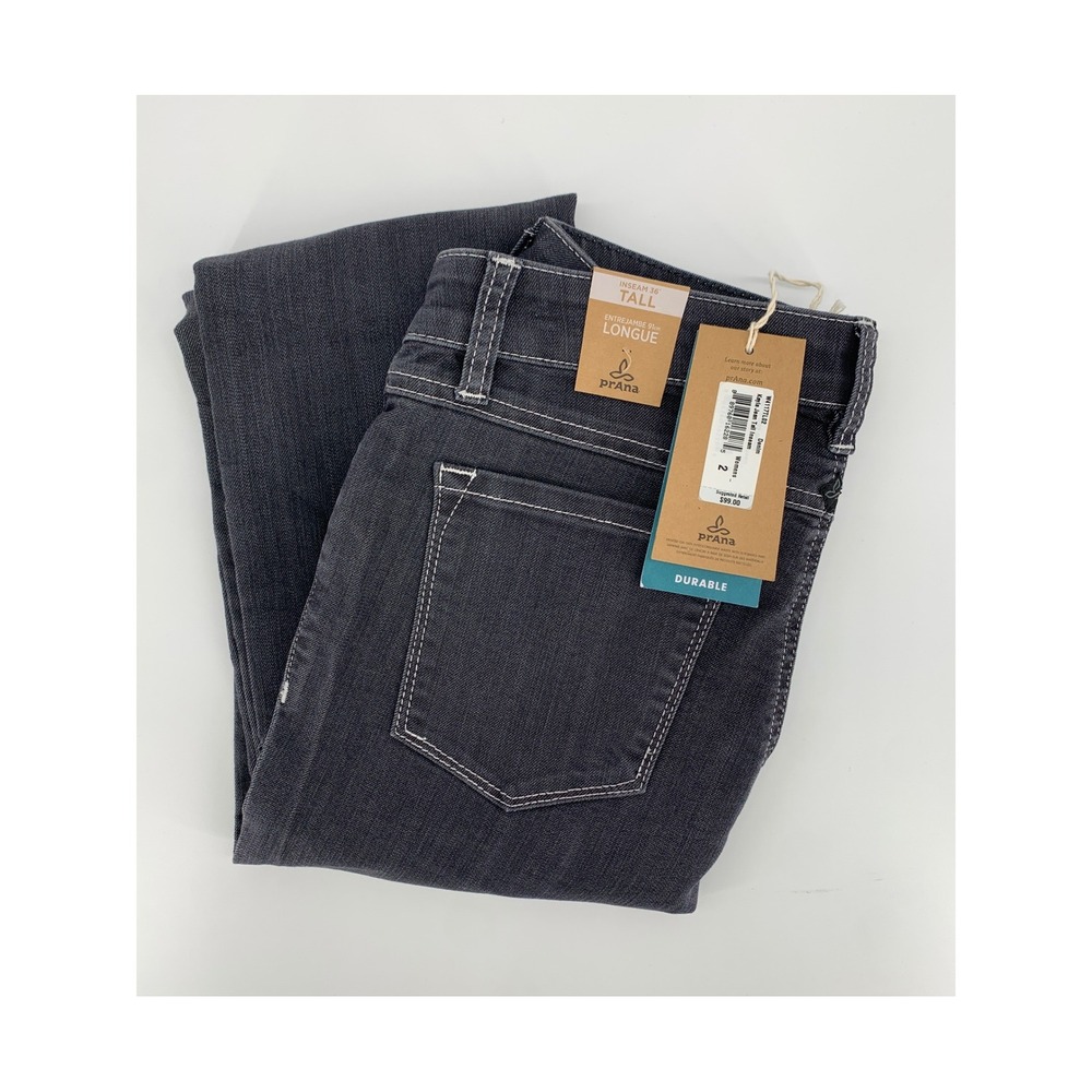 Prana Kayla Jeans Womens 2 TALL Gray Charcoal Organic Cotton High Rise NEW